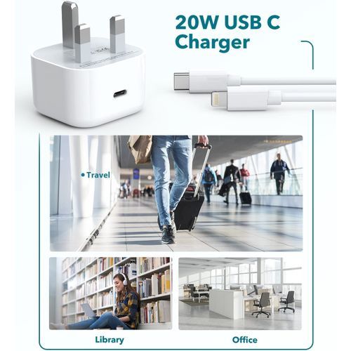 IPhone 20W USB-C Fast Charging Power Adapter With Cable - White - alternate view